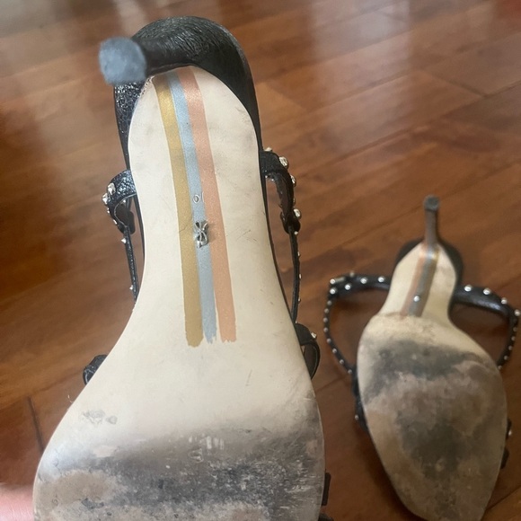 Sam Edelman Sandal Patent Leather Open Toe Studded 4.5" Heel Black - Picture 6 of 8